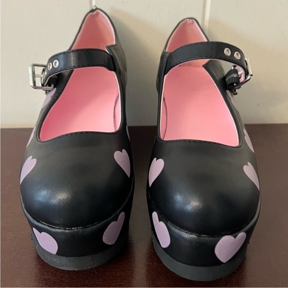 Black with Pink Hearts Platform  #whimsigoth Mary Janes from Hot Topic 8 - Picture 6 of 7